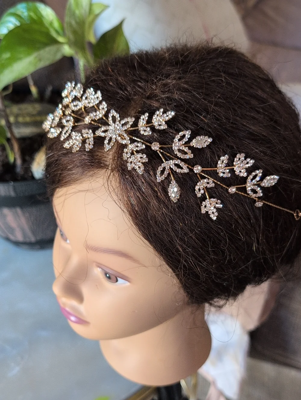 Vivace Gold Leaf Crystal Hair Vine